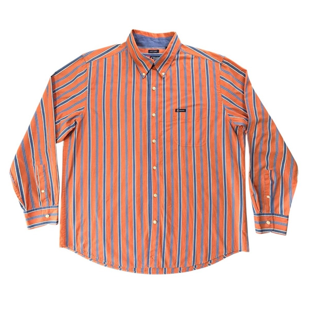 Chaps L/S Easy Care Button Down Mens Size XL Orange Blue and White Striped